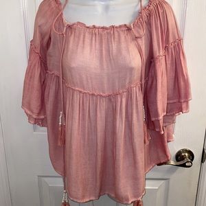 ANTHROPOLOGIE On The Road Women’s Off Shoulder Rayon Flowy Boho Top Sz S